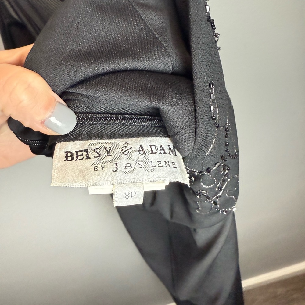 Betsy & Adam Vintage Women's Black Silk Beaded Maxi Dress Cocktail Party Size 8P - Picture 5 of 6